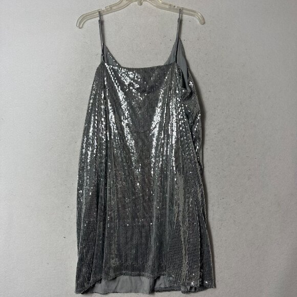 A New Day Size 2XL Women Silver Sequin Spaghetti Strap Mini Slip Dress New Year - Picture 5 of 6